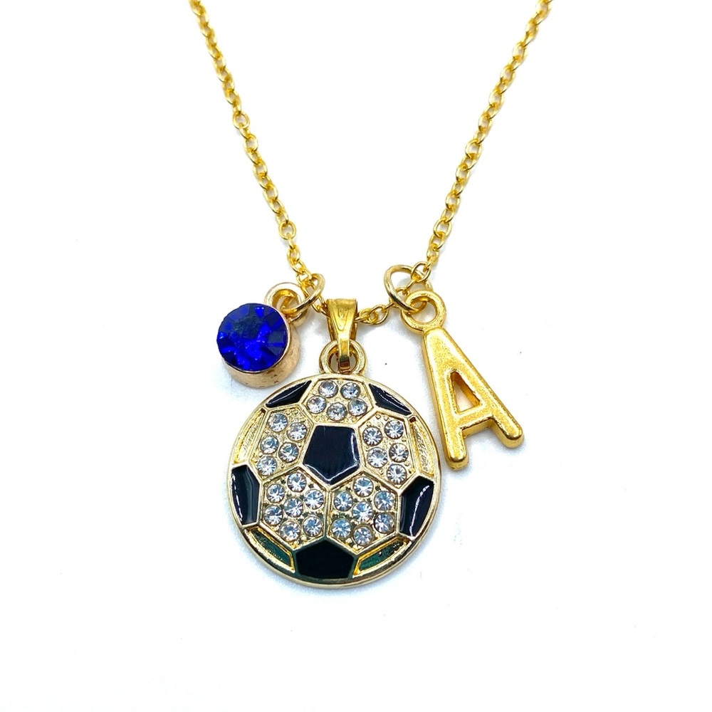 Soccer Necklace Gold Rhinestone - Picture 6 of 7